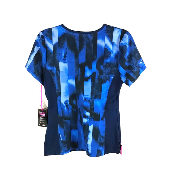 Koi Lite Stretch Women's Scrub Top Size XS Blue Stripe No Iron - Picture 3 of 8